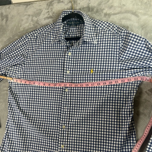 Vintage Ralph Lauren gingham blue white custom fit button down shirt - Picture 7 of 8